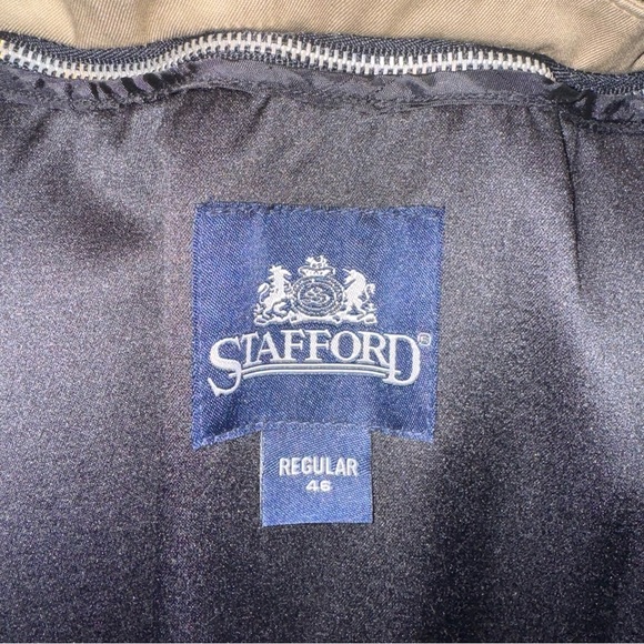 STAFFORD Men's All Weather Trench Coat REGULAR 46 Taupe Zip Out Liner Button Up - Picture 9 of 14